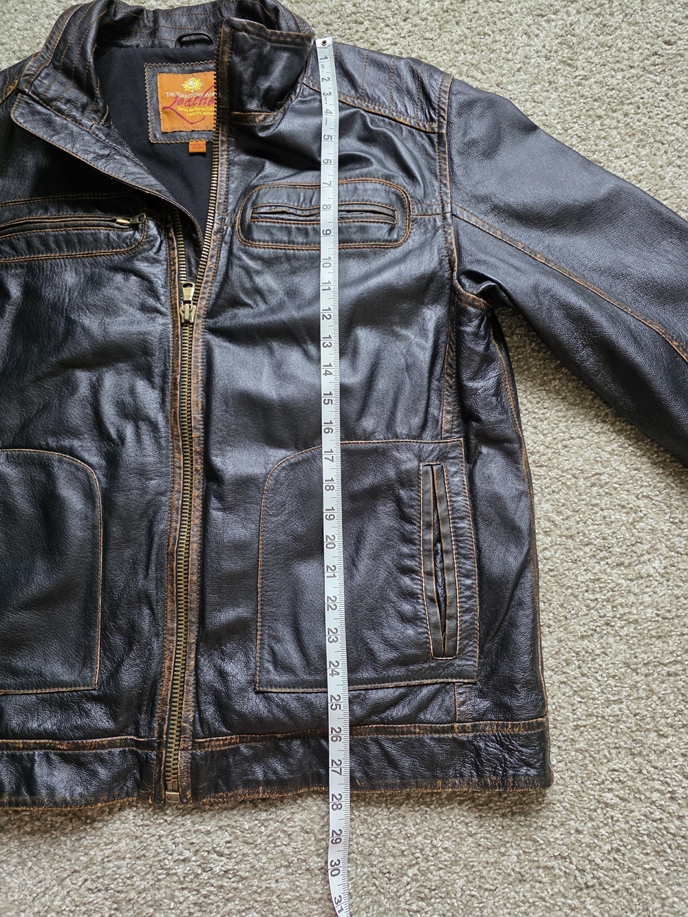 The Territory Ahead Distressed Brown Leather Bomber Jacket L men’s - Picture 4 of 12